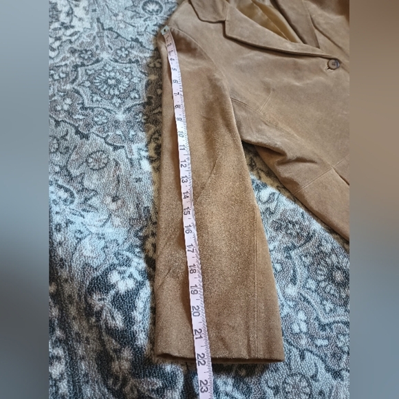 H Y Womens Vintage Leather Blazer XL Tan Mobwife 70s Hippie Quiet Luxury Classic - Picture 15 of 15